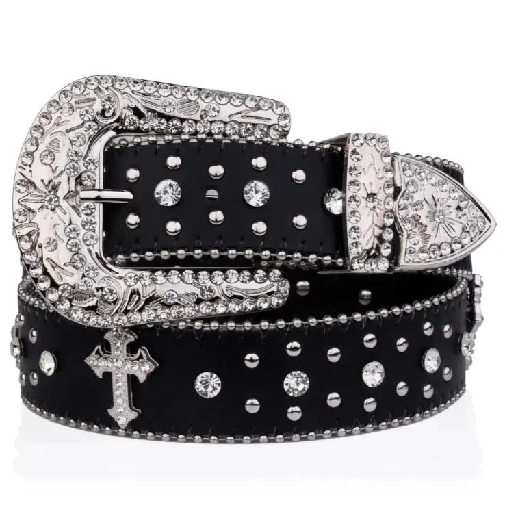 Cinto Vaquero Negro para Hombre con Piedras